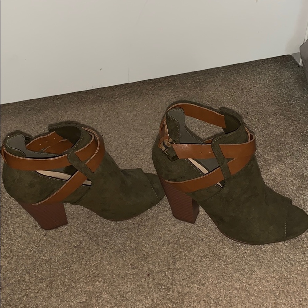 Peep toe ankle booties.